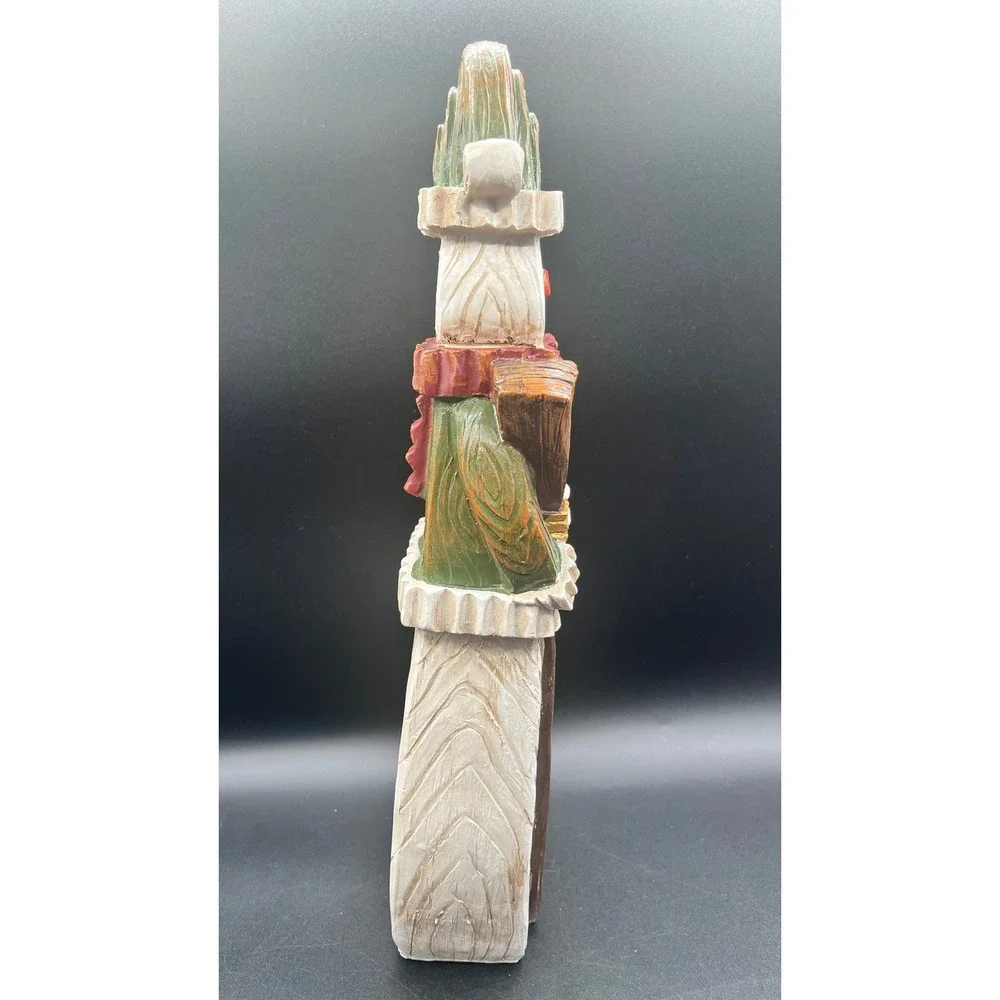 Rustic Folk Art Resin Snowman‎ Figurine Broom Green Red 16